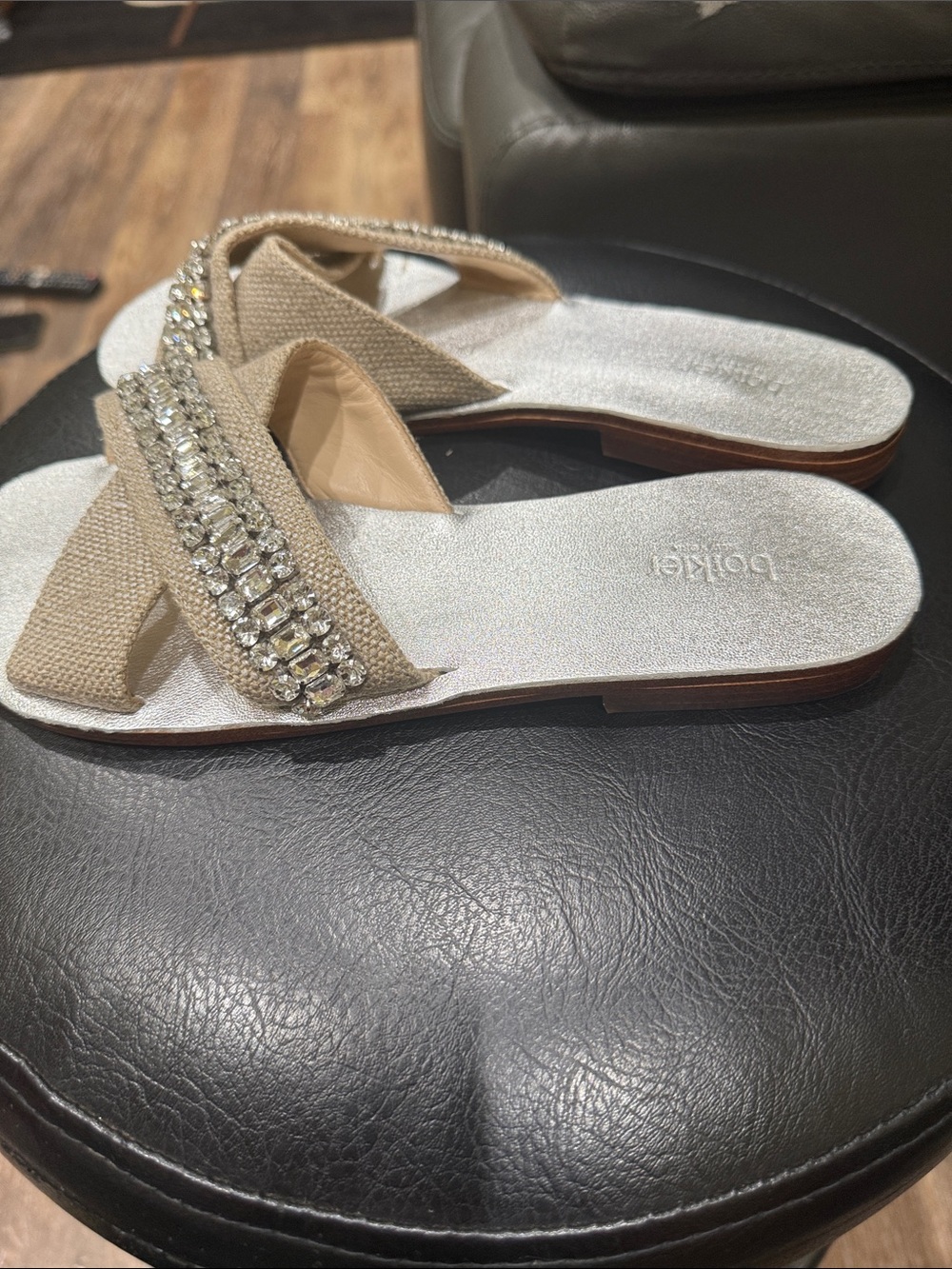 Botkier Tan Crystal-Embellished Slide Sandals